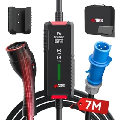 Abbildung von MCEVKELN Typ 2 Ladekabel CEE 7kW EV Ladegerät 32A 1 Phase 7M Mode 3 Umschaltbare Strom 6A 32A, Mobile Ladestation für Elektroautos &amp; Hybrid IEC 62196 Steckdose