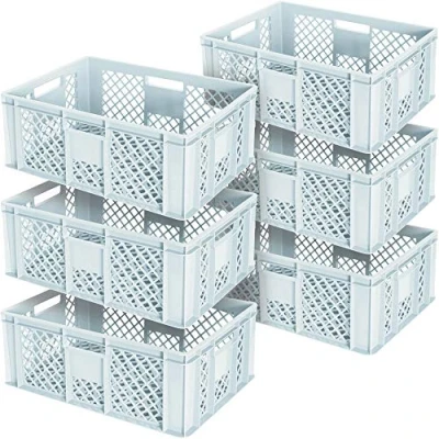 Abbildung von BRB 6x Eurobehälter durchbrochen/Stapelkorb, LxBxH 600x400x240 mm, lebensmittelecht, Industriequalität (weiß)