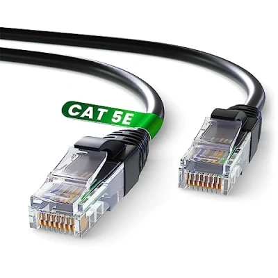 Abbildung von Mr. Tronic 5m Ethernet Netzwerkkabel Cat 5E, LAN mit RJ45 Anschlüssen Für Schnelle &amp; Zuverlässige Internetverbindung, AWG24 Patchkabel 5E 1 Gbps UTP CCA (5 Meter, Schwarz)