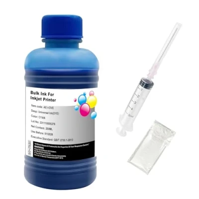 Abbildung von Hallosun 250ML Cyan Nachfülltinte Kompatibel für HP Canon Epson Brother Lexmark Printer mit nachfüllbaren Tintenpatronen CISS CIS System, 1 Spritze, Handschuh