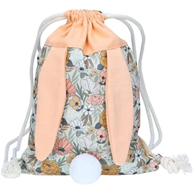 Abbildung von Papierdrachen Hasen Rucksack Blumen &amp; Pfirsich Turnbeutel aus Baumwolle/Canvas mit Langen Hasenohren Geschenk zu Ostern Umhängetasche für Mädchen und Jungen