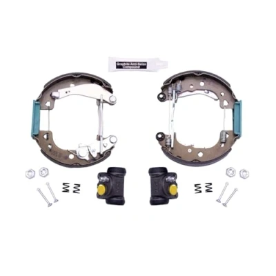 Abbildung von HELLA Shoe Kit Pro 8DB 355 003 931 Bremsensatz, Trommelbremse mit Radbremszylinder, Stellelement PEUGEOT: 106 I Schrägheck, II Schrägheck