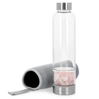 Abbildung von Navaris Trinkflasche Wasserflasche mit Rosenquarz und Neoprenhülle 420ml