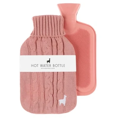 Abbildung von Nordstern Premium Wärmflasche mit weichem Strickbezug Auslaufsichere Wärmeflasche zur Schmerzlinderung, Bettflasche aus Naturkautschuk für Kinder und Erwachsene Rosé