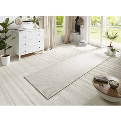 Abbildung von BT Carpet Nature Läufer In und Outdoor Schlingen Küchenläufer rutschfest Flachgewebe Kurzflor Woll Optik Fineloop Küchenteppich für Flur, Küche, Garten, Terrasse, Badezimmer Ivory, 80x250cm