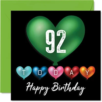Abbildung von Stuff4 Lustige Geburtstagskarte zum 92. Geburtstag für Männer und Frauen Herzballons Happy Birthday Karte Großvater, Oma, Vater, Mutter, 145 mm x Grußkarten