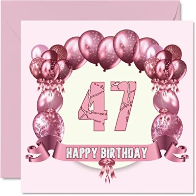 Abbildung von Fun 47th Birthday Cards for Woman Balloons Happy Card Dad Mum Brother Sister Grandad Nanny Grandma Uncle Auntie, 145mm x Greeting Cards,
