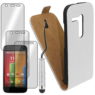 Abbildung von ebestStar kompatibel mit Motorola Moto G Hülle XT1032 PU Kunstleder Etui Klappe, Handyhülle Schutzhülle Case Cover + Mini Stift +3 Schutzfolies, Weiss [Phone: 129.9 x 65.9 11.6mm, 4.5&#039;&#039;]