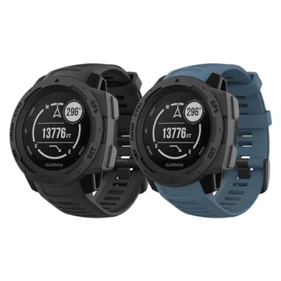 Abbildung von MoKo 2 Stück Armband Kompatibel mit Garmin Instinct/Instinct Solar/Tactical/Instinct 2, Weiches Silikon Uhrenarmband Sport Ersatzarmband Wechselarmband, Schwarz/Hurrikan Blau