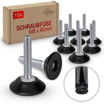 Abbildung von LouMaxx Stellfüße M8 x 45 mm 10er Set Regulierschraube höhenverstellbare Füße Schraubfuß Maschinenfuß, Schraubfüße höhenverstellbar Verstellschrauben mit Fuß M8x45mm