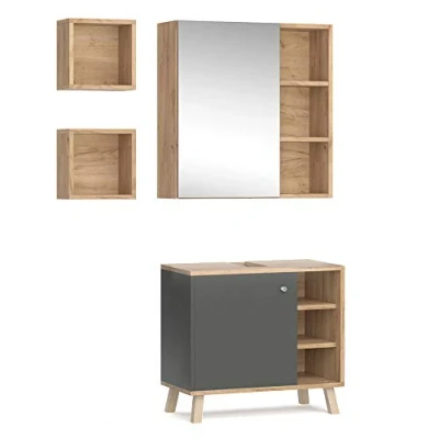 Abbildung von Vicco Badmöbel Set Senyo, Anthrazit/Goldkraft Eiche, 3 Teile, (3 er Set, St., Set)