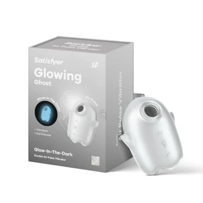 Abbildung von Satisfyer Glowing Ghost 8,5 cm Double Air Pulse Vibrator Anfängerfreundlich 2 in 1 Druckwellen und Vibration Wiederaufladbare Batterie Wasserdicht (IPX7) Silikon, Farbe:weiß