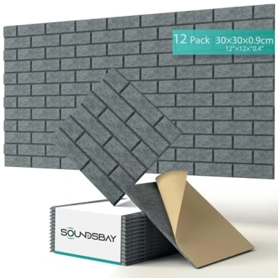 Abbildung von Soundsbay Akustikplatten selbstklebend 12 Stück, schalldämmung Schallschutz Wand hoher Dichte Ziegeltyp Schallschutzplatten für Akustische Behandlung und Wanddekoration 30x30x0.9cm (Dunkelgrau)