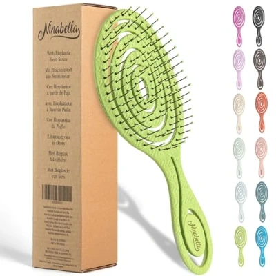 Abbildung von Ninabella Haarbürste Bio ohne Ziepen für Damen, Herren &amp; Kinder Entwirrbürste, 1 tlg., Locken Lange Haare Detangler Bürste mit Spiralfeder
