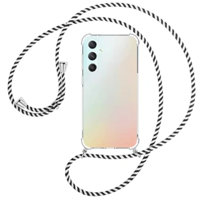 Abbildung von mtb more energy® Handykette kompatibel mit Samsung Galaxy S23 FE Black &amp; White Smartphone Hülle zum Umhängen Anti Shock Full TPU Case
