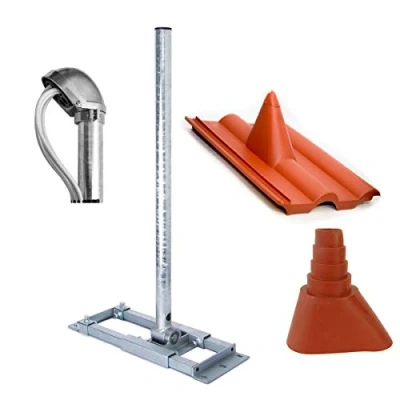 Abbildung von Premium X Deluxe X90 48 Dachsparrenhalter 90cm Mast SAT Sparren Dach Halterung mit Kabeldurchführung Abdeckung Frankfurter Ziegel Gummi Manschette rot ALU Mastkappe