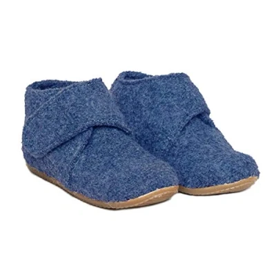 Abbildung von Bio Kinder Hausschuhe Hüttenschuhe Wollwalk 100% Schurwolle, Marine, 27