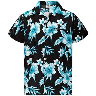 Abbildung von King Kameha Funky Hawaiihemd, Herren, Kurzarm, Mono Flowers, Navyblau Blau, S