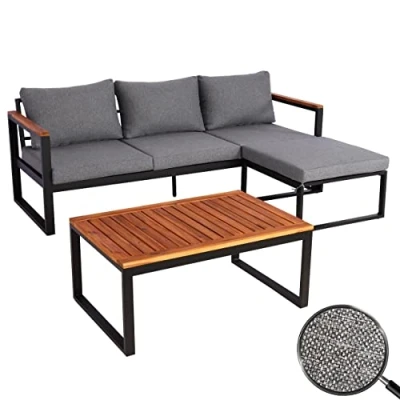 Abbildung von Mendler Garten Garnitur HWC L26b, Gartenlounge Sitzgruppe Lounge Set Sofa, Aluminium Akazie Holz MVG Zertifiziert dunkelgrau
