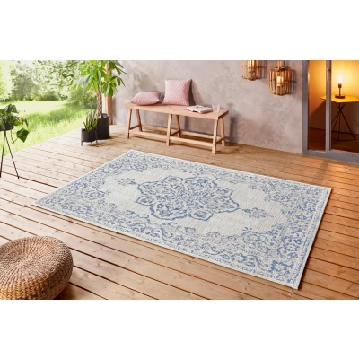 Abbildung von NORTHRUGS in und Outdoor Teppich 120x170cm Wetterfest Orientalisch Vintage Design mit Medallion Läufer Terrassenteppich Balkonteppich Küchenläufer Badteppich Wohnzimmerteppich Wasserfest Blau