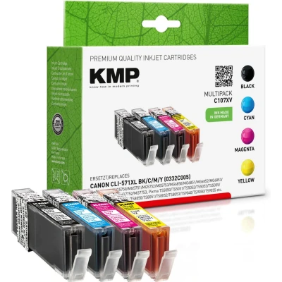 Abbildung von KMP Druckerpatronen C107XV schwarz, cyan, magenta, gelb kompatibel zu Canon CLI 571 XL BK/C/M/Y, 4er Set