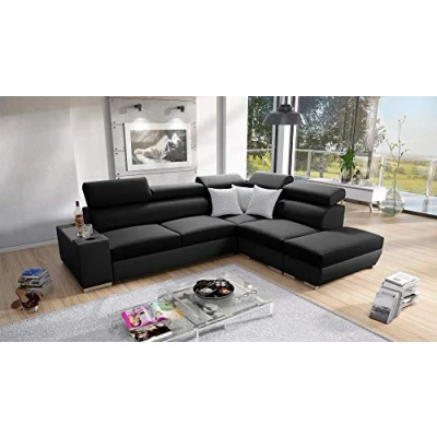 Abbildung von All4All Ecksofa mit Schlaffunktion Prude 282 x 227 cm Schlafcouch Bettkasten Couch L Form Sofa Schlafsofa für 4 Personen Rechte Seite Schwarz/Schwarz Modern 26