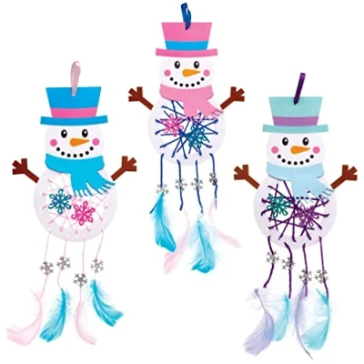 Abbildung von Baker Ross AT169 Schneemann Traumfänger Bastelset (4 Stück) Weihnachten Basteln Kinder, Sortiert (1er Pack)
