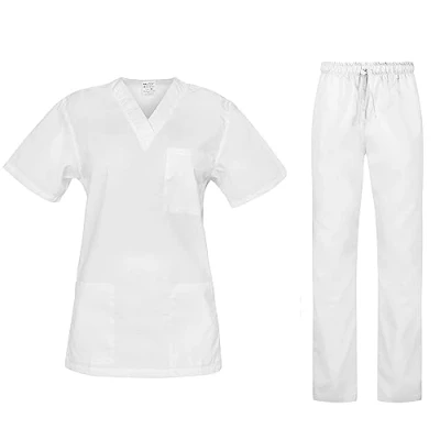 Abbildung von B well Cesare Unisex Schrubb Set Schlupfkasack + Schlupfhose Medizin Arzt Uniform Schlupfjacke Oberteil mit Hose Medizinische Berufsbekleidung Weiß 3XL