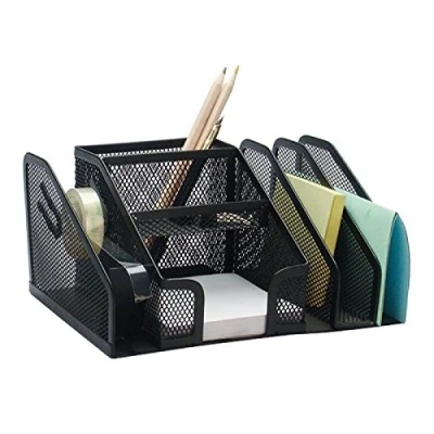 Abbildung von Q CONNECT KF16573 Schreibtisch Organizer 6 Fächer und Bandspender/aus Lackiertem Metallgeflecht/Schwarz/Mesh Metall Büro Desk Organizer/Anti Rutsch Füße/ 20,5 x 14,5 10,0 cm