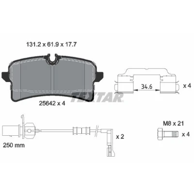 Abbildung von TEXTAR 2564201 Bremsbelagsatz inkl. Verschleißwarnkontakt mit Bremssattelschrauben Zubehör AUDI: A6 C7 Avant, Limousine, A7 Sportback