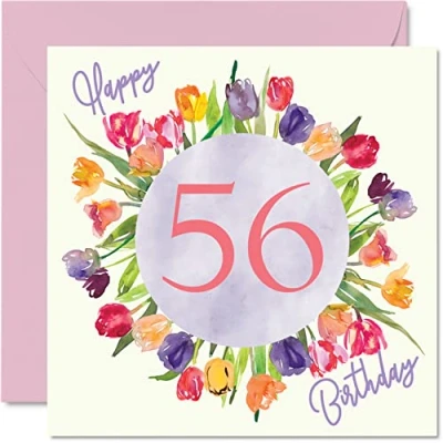 Abbildung von schöne Geburtstagskarte zum 56. Geburtstag für Frauen Aquarell Tulpen, Blumenstrauß Karte Ihre Oma, Mama, Geburtstagsgeschenke, 145 mm x mm, florale Grußkarten, Geschenk