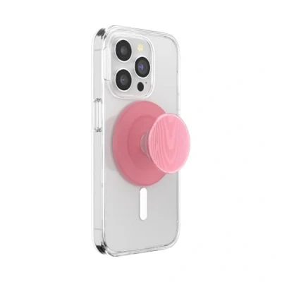 Abbildung von PopSockets runder Telefongriff kompatibel mit MagSafe, Adapterring im Lieferumfang enthalten, Telefonhalter, kabelloses Laden Alum Moire Putty
