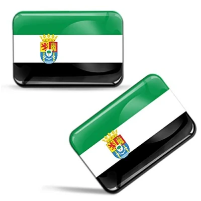 Abbildung von Biomar Labs® 2 x Aufkleber 3D Gel Silikon Stickers Spanien Flagge Extremadura Gemeinschaft Extremenian Spanisch Fahne Estremaura Flag Auto Motorrad Fahrrad Fenster Tür PC Tablet Laptop F 86