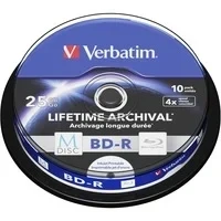 Abbildung von Verbatim MDISC BD R Blu ray Rohlinge 25 GB, Disc mit 4 facher Schreibgeschwindigkeit, 10er Pack Spindel, großflächig bedruckbar, Disks für Video und Audiodateien