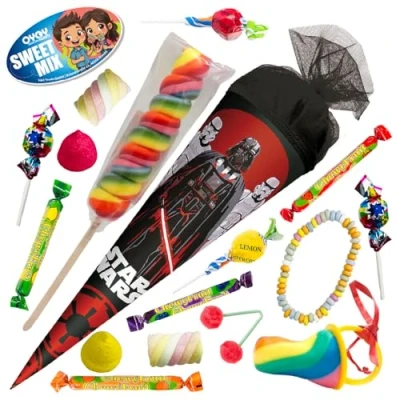 Abbildung von OYOY 22cm Schultüte gefüllt mit Süßigkeiten Mix I ROTH Star Wars kleine fertig Geschwister Kindergartentüte Geschenktüte
