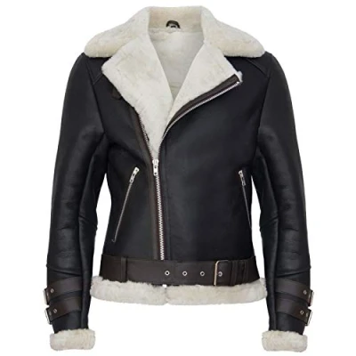 Abbildung von Infinity Leather Herren B3 Pilot Echtes Braun Schaffell Shearling Motorradfahrer Lederjacke S