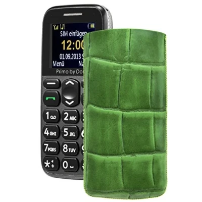 Abbildung von Suncase Primo 215 by Doro/Original Etui Tasche Leder Handytasche Ledertasche Schutzhülle Case Hülle Lasche *mit Rückzugfunktion* Croco grün