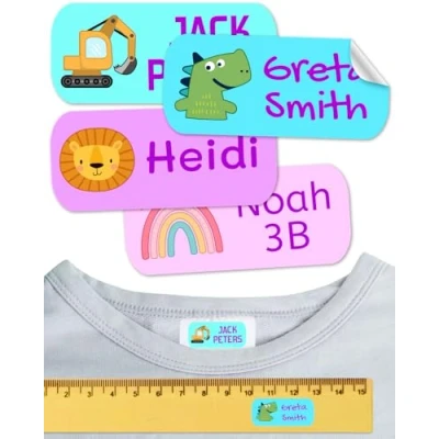 Abbildung von Namensaufkleber für Kinder. Kleidung und Gegenstände. Namensschilder waschmaschinenfest personalisiert text symbolen (Fantasie, 50 Stück)