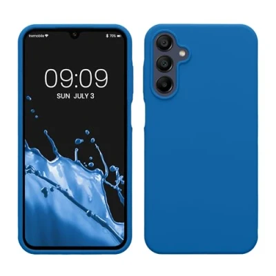 Abbildung von kwmobile Hülle kompatibel mit Samsung Galaxy A15 5G Silikon Handy Case Handyhülle weiche Oberfläche kabelloses Laden Blue Reef