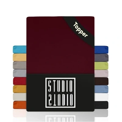 Abbildung von STUDIO Spannbettlaken Basic Topper, viele Größen, 100% Baumwolle, OEKO TEX 100, Jersey, Gummizug: rundum, (1 Stück), 90x200 cm Topper Spannbetttuch bis 14 Höhe Bordeaux