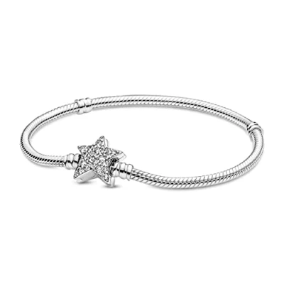 Abbildung von Pandora Asymmetric STAR Clasp Snake Armband, Damen, Größe: 21, Sterling silver