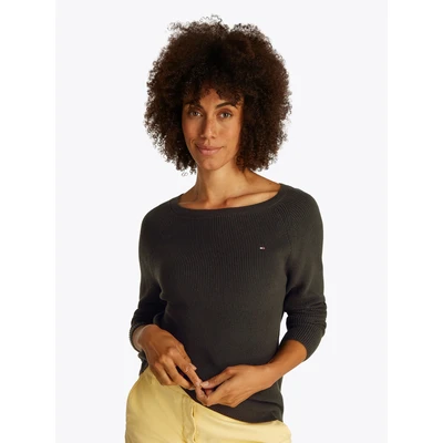 Abbildung von Tommy Hilfiger Strickpullover &quot;CO CARDI FINE GG LS BOAT NK SWT&quot;, mit Raglanärmel, Logostickerei