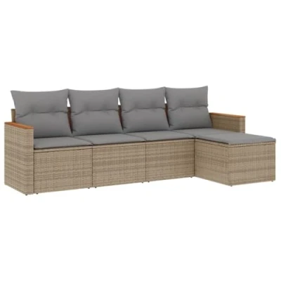 Abbildung von vidaXL Gartenmöbel 5 TLG. mit Auflagen Sitzgruppe Lounge Sofa Garnitur Sitzgarnitur Gartenset Couchtisch Couch Gartensofa Poly Rattan Beige