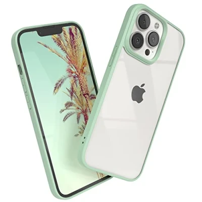 Abbildung von EAZY CASE Clear Hybrid Bumper Hülle kompatibel mit iPhone 13 Pro, Handyhülle Ultra Aufprallschutz, Stoßfest und Kratzfest, dünne Schutzhülle Kameraschutz, Slim Cover Handy Case, Grün