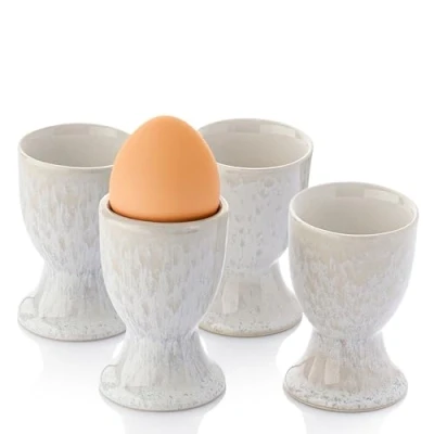 Abbildung von SÄNGER Eierbecher Set Korfu 4 tlg. Steingut für Personen, Handgemacht, Cremefarben mit sandiger Maserung PREMIUM COLLECTION