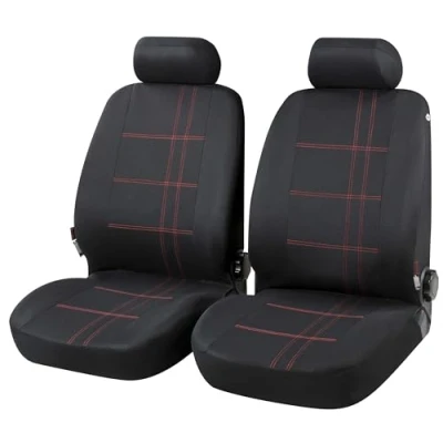 Abbildung von WALSER Nashville 13424 Sitzschonbezug schwarz, Rot Polyester vorne VOLKSWAGEN: Polo V Schrägheck, Golf 4 Caddy 3 Kastenwagen kfzteile,
