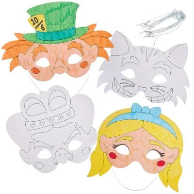 Abbildung von Baker Ross FN181 Alice im Wunderland Ausmalmasken 8er Pack, Faschingskostüm Basteln