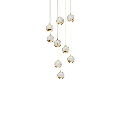 Abbildung von Lucande Pendelleuchte Hayley, LED Leuchtmittel fest verbaut, warmweiß, Design, Glas, Metall, klar, gold, 9 flammig, inkl. Leuchtmittel, Glas