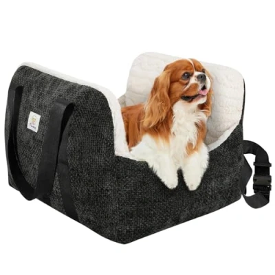 Abbildung von Pawaboo Hund Autositz, Booster Autositz für Klein Hunde, Welpensitz Auto mit Fest Schnalle und Sicherheitsgurt, Verdickt Hundebett Haustier Reise Träger Bett bis zu 25lbs, Schwarz
