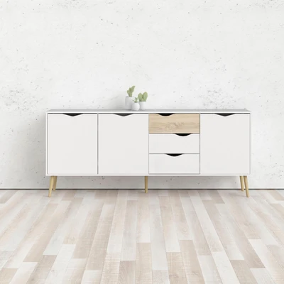 Abbildung von Home affaire Kommode &quot;Oslo, Aufbewahrung, Schubladenschrank, Stauraum&quot;, mit 3 Türen und Schubladen, Breite 196 cm, Höhe 82 cm